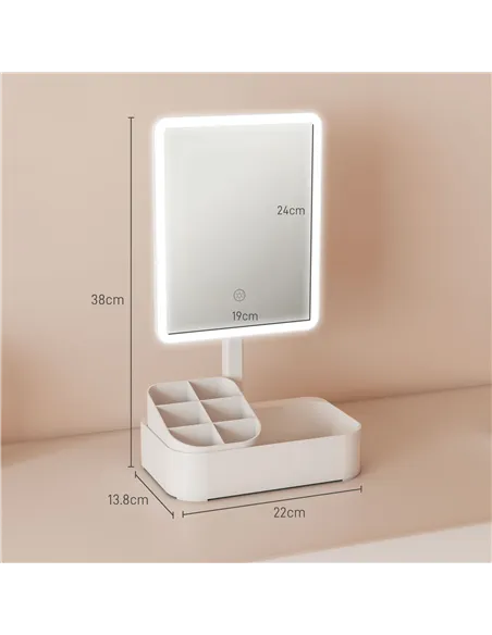 HOMCOM Makeup Mirror with Lights, Rechargeable Vanity Mirror w/ Touch Screen, 2 Lighting Modes and 180° Rotation, White