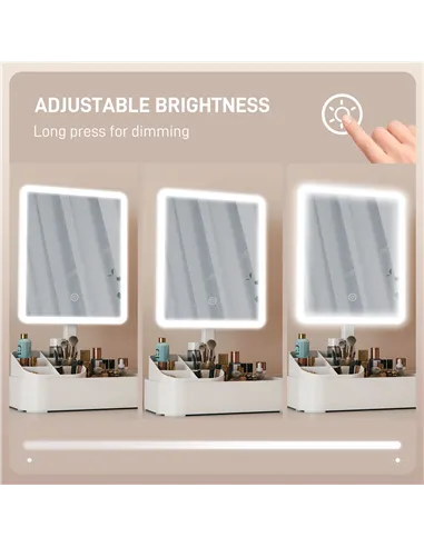 HOMCOM Makeup Mirror with Lights, Rechargeable Vanity Mirror w/ Touch Screen, 2 Lighting Modes and 180° Rotation, White