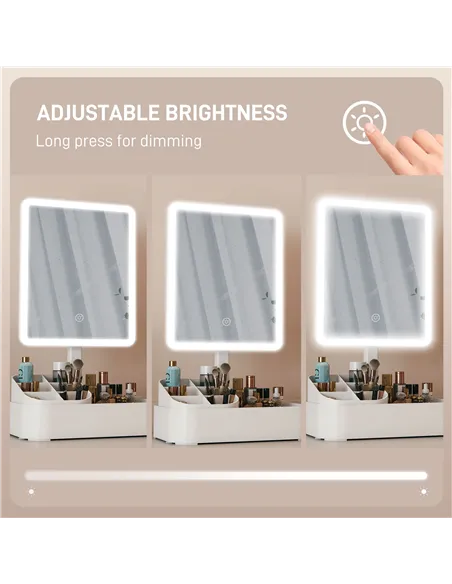 HOMCOM Makeup Mirror with Lights, Rechargeable Vanity Mirror w/ Touch Screen, 2 Lighting Modes and 180° Rotation, White