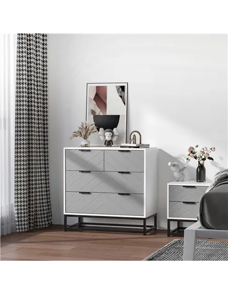 HOMCOM Chest of Drawers with Metal Handles Freestanding Dresser for Bedroom, Living Room