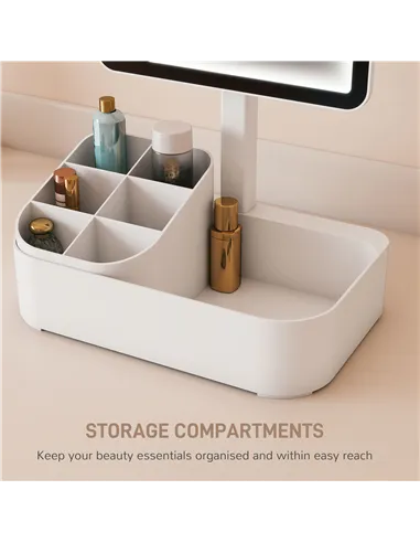 HOMCOM Makeup Mirror with Lights, Rechargeable Vanity Mirror w/ Touch Screen, 2 Lighting Modes and 180° Rotation, White