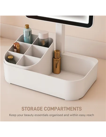 HOMCOM Makeup Mirror with Lights, Rechargeable Vanity Mirror w/ Touch Screen, 2 Lighting Modes and 180° Rotation, White