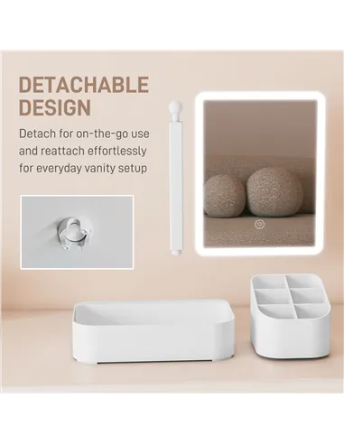 HOMCOM Makeup Mirror with Lights, Rechargeable Vanity Mirror w/ Touch Screen, 2 Lighting Modes and 180° Rotation, White