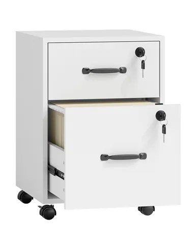 HOMCOM Rolling File Cabinet with 2 Drawers, Mobile Filing Cabinet with Hanging File Folder for Letter Sized Documents, White