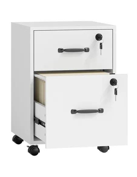 HOMCOM Rolling File Cabinet with 2 Drawers, Mobile Filing Cabinet with Hanging File Folder for Letter Sized Documents, White