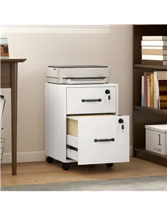 HOMCOM Rolling File Cabinet with 2 Drawers, Mobile Filing Cabinet with Hanging File Folder for Letter Sized Documents, White 2