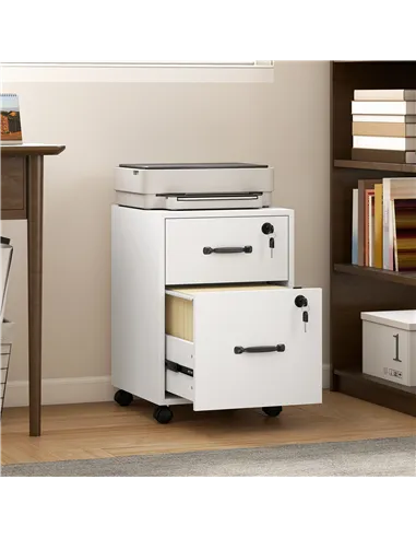 HOMCOM Rolling File Cabinet with 2 Drawers, Mobile Filing Cabinet with Hanging File Folder for Letter Sized Documents, White