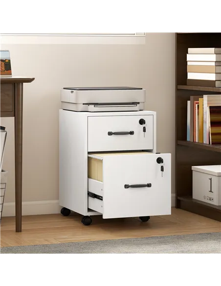 HOMCOM Rolling File Cabinet with 2 Drawers, Mobile Filing Cabinet with Hanging File Folder for Letter Sized Documents, White