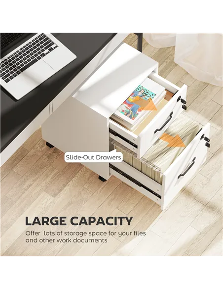 HOMCOM Rolling File Cabinet with 2 Drawers, Mobile Filing Cabinet with Hanging File Folder for Letter Sized Documents, White