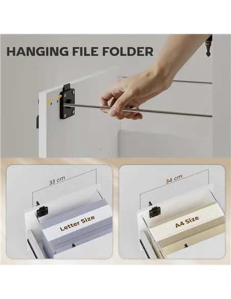 HOMCOM Rolling File Cabinet with 2 Drawers, Mobile Filing Cabinet with Hanging File Folder for Letter Sized Documents, White