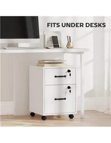 HOMCOM Rolling File Cabinet with 2 Drawers, Mobile Filing Cabinet with Hanging File Folder for Letter Sized Documents, White