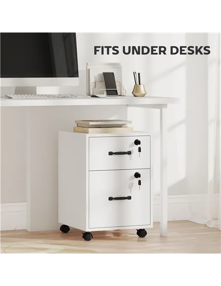 HOMCOM Rolling File Cabinet with 2 Drawers, Mobile Filing Cabinet with Hanging File Folder for Letter Sized Documents, White
