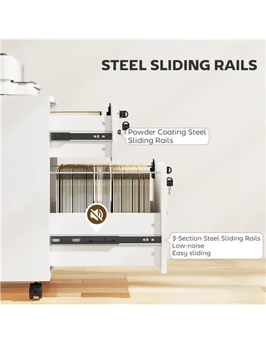 HOMCOM Rolling File Cabinet with 2 Drawers, Mobile Filing Cabinet with Hanging File Folder for Letter Sized Documents, White