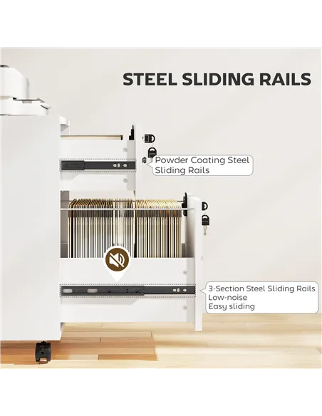 HOMCOM Rolling File Cabinet with 2 Drawers, Mobile Filing Cabinet with Hanging File Folder for Letter Sized Documents, White