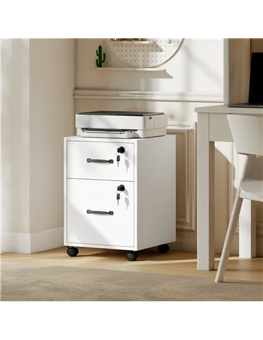 HOMCOM Rolling File Cabinet with 2 Drawers, Mobile Filing Cabinet with Hanging File Folder for Letter Sized Documents, White