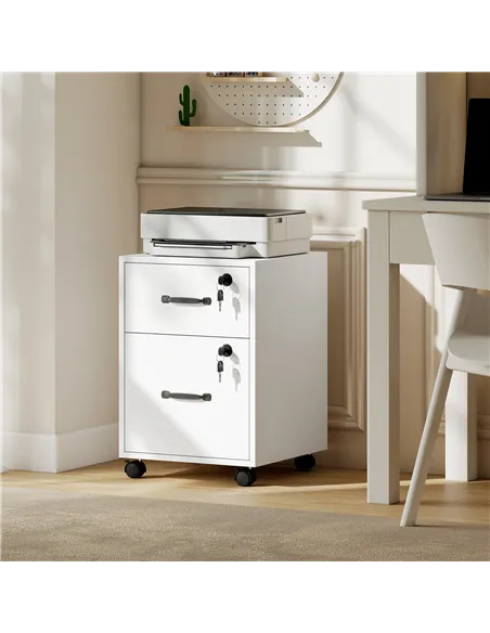 HOMCOM Rolling File Cabinet with 2 Drawers, Mobile Filing Cabinet with Hanging File Folder for Letter Sized Documents, White