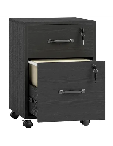 HOMCOM Rolling File Cabinet with 2 Drawers, Mobile Filing Cabinet with Hanging File Folder for Letter Sized Documents, Black