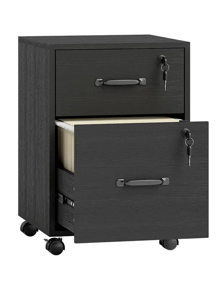 HOMCOM Rolling File Cabinet with 2 Drawers, Mobile Filing Cabinet with Hanging File Folder for Letter Sized Documents, Black
