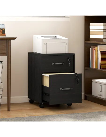 HOMCOM Rolling File Cabinet with 2 Drawers, Mobile Filing Cabinet with Hanging File Folder for Letter Sized Documents, Black