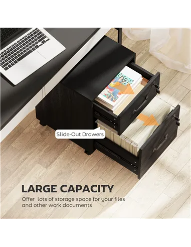 HOMCOM Rolling File Cabinet with 2 Drawers, Mobile Filing Cabinet with Hanging File Folder for Letter Sized Documents, Black