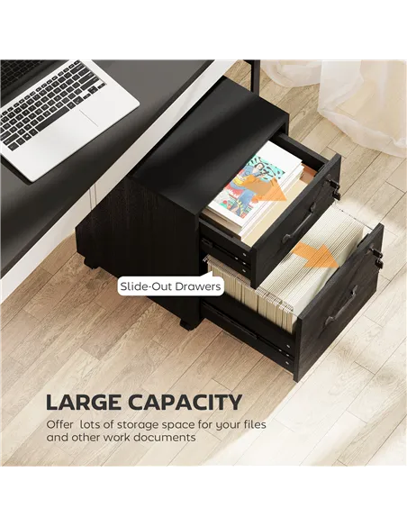 HOMCOM Rolling File Cabinet with 2 Drawers, Mobile Filing Cabinet with Hanging File Folder for Letter Sized Documents, Black