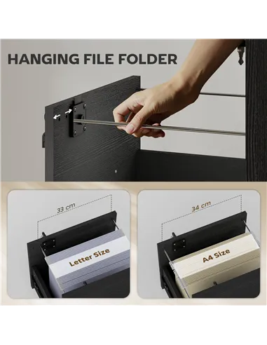 HOMCOM Rolling File Cabinet with 2 Drawers, Mobile Filing Cabinet with Hanging File Folder for Letter Sized Documents, Black