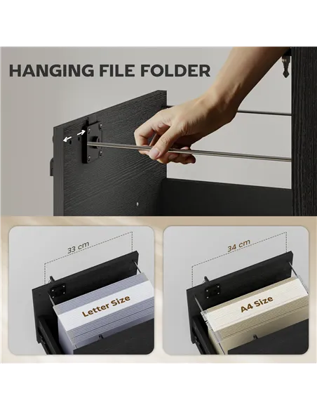 HOMCOM Rolling File Cabinet with 2 Drawers, Mobile Filing Cabinet with Hanging File Folder for Letter Sized Documents, Black