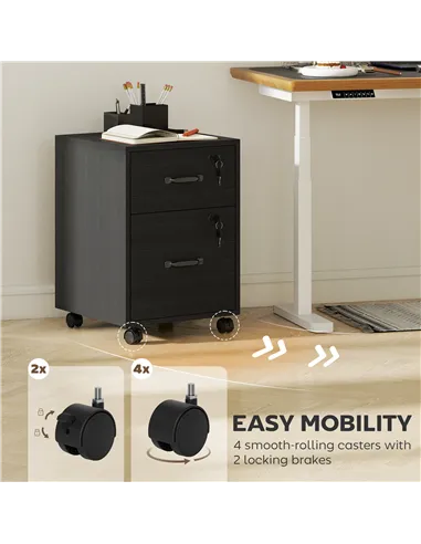 HOMCOM Rolling File Cabinet with 2 Drawers, Mobile Filing Cabinet with Hanging File Folder for Letter Sized Documents, Black