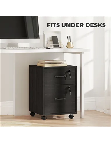 HOMCOM Rolling File Cabinet with 2 Drawers, Mobile Filing Cabinet with Hanging File Folder for Letter Sized Documents, Black