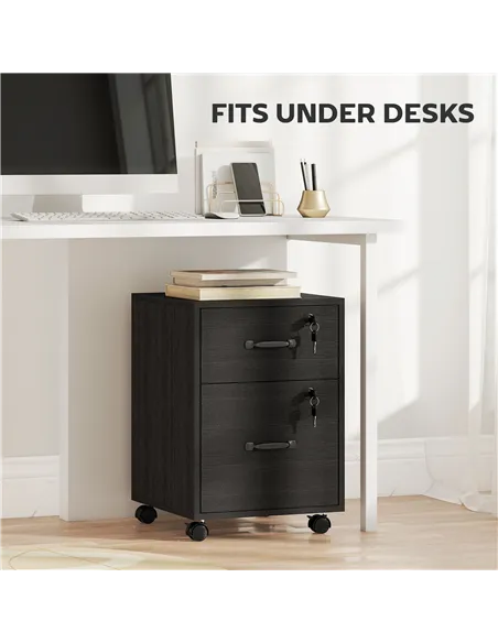 HOMCOM Rolling File Cabinet with 2 Drawers, Mobile Filing Cabinet with Hanging File Folder for Letter Sized Documents, Black
