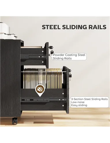 HOMCOM Rolling File Cabinet with 2 Drawers, Mobile Filing Cabinet with Hanging File Folder for Letter Sized Documents, Black