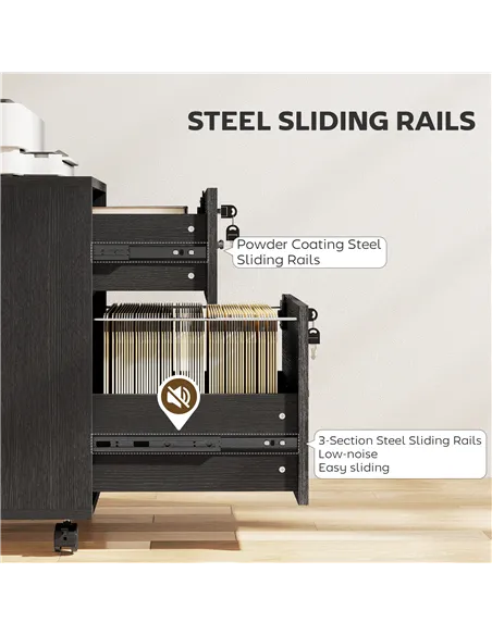 HOMCOM Rolling File Cabinet with 2 Drawers, Mobile Filing Cabinet with Hanging File Folder for Letter Sized Documents, Black