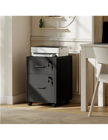HOMCOM Rolling File Cabinet with 2 Drawers, Mobile Filing Cabinet with Hanging File Folder for Letter Sized Documents, Black