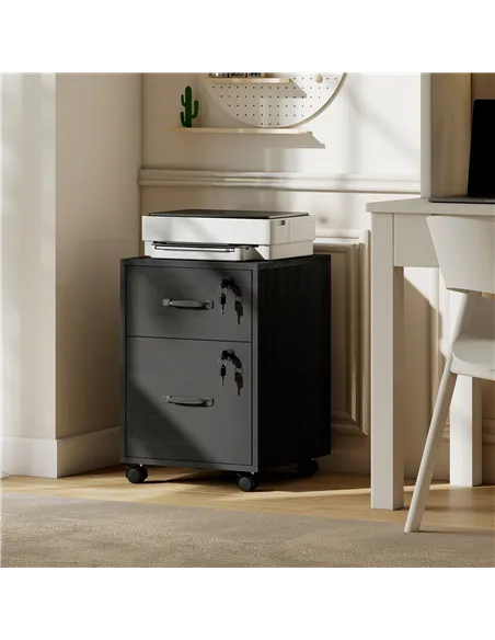 HOMCOM Rolling File Cabinet with 2 Drawers, Mobile Filing Cabinet with Hanging File Folder for Letter Sized Documents, Black