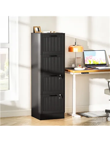 HOMCOM 4 Drawer Filing Cabinet with Lock, Office Storage Cabinet with Adjustable Hanging Bars for A4 Letter Size Files, Black