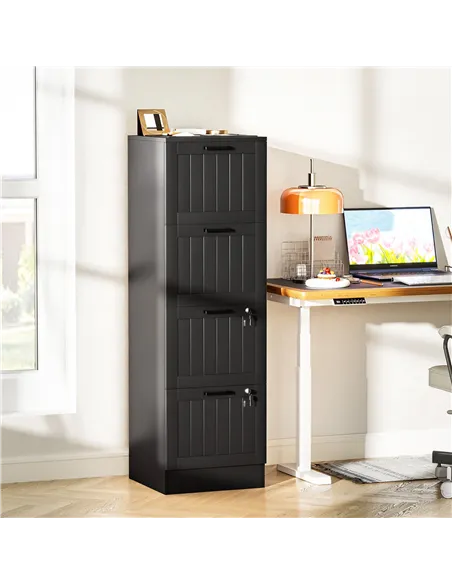 HOMCOM 4 Drawer Filing Cabinet with Lock, Office Storage Cabinet with Adjustable Hanging Bars for A4 Letter Size Files, Black