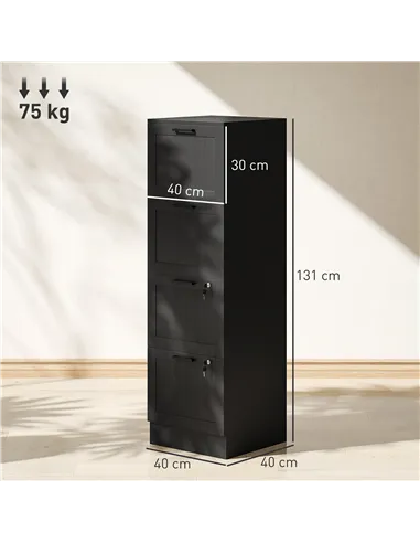 HOMCOM 4 Drawer Filing Cabinet with Lock, Office Storage Cabinet with Adjustable Hanging Bars for A4 Letter Size Files, Black