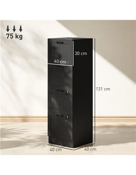 HOMCOM 4 Drawer Filing Cabinet with Lock, Office Storage Cabinet with Adjustable Hanging Bars for A4 Letter Size Files, Black