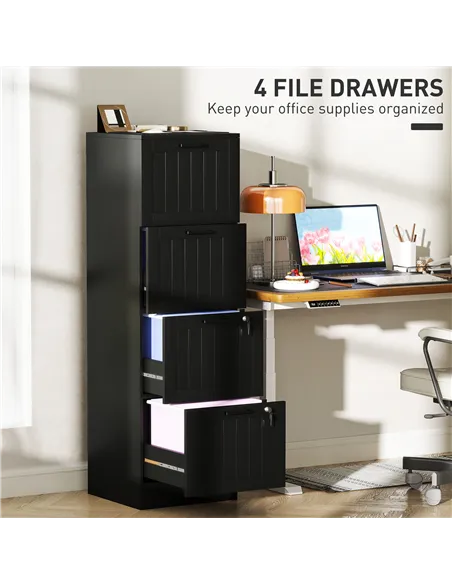 HOMCOM 4 Drawer Filing Cabinet with Lock, Office Storage Cabinet with Adjustable Hanging Bars for A4 Letter Size Files, Black
