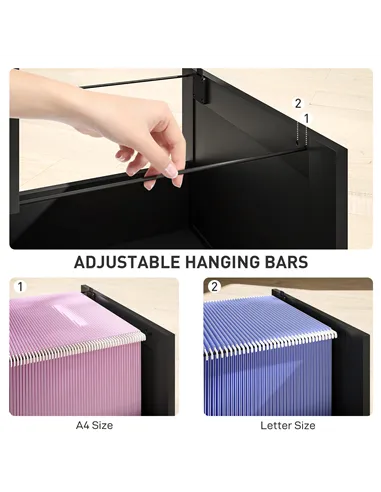 HOMCOM 4 Drawer Filing Cabinet with Lock, Office Storage Cabinet with Adjustable Hanging Bars for A4 Letter Size Files, Black