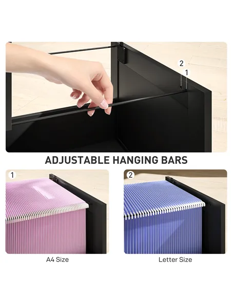 HOMCOM 4 Drawer Filing Cabinet with Lock, Office Storage Cabinet with Adjustable Hanging Bars for A4 Letter Size Files, Black