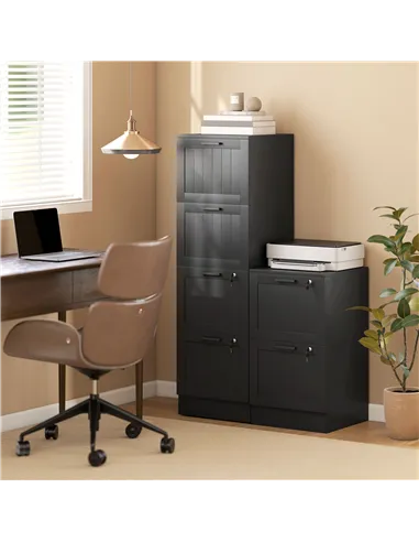 HOMCOM 4 Drawer Filing Cabinet with Lock, Office Storage Cabinet with Adjustable Hanging Bars for A4 Letter Size Files, Black