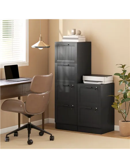 HOMCOM 4 Drawer Filing Cabinet with Lock, Office Storage Cabinet with Adjustable Hanging Bars for A4 Letter Size Files, Black