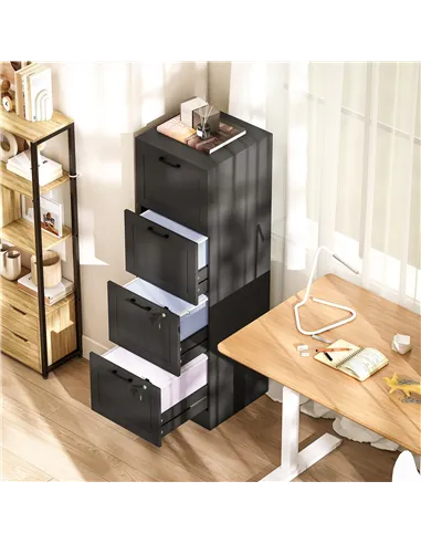 HOMCOM 4 Drawer Filing Cabinet with Lock, Office Storage Cabinet with Adjustable Hanging Bars for A4 Letter Size Files, Black