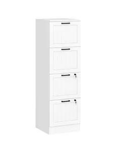 HOMCOM 4 Drawer Filing Cabinet with Lock, Office Storage Cabinet with Adjustable Hanging Bars for A4 Letter Size Files, White