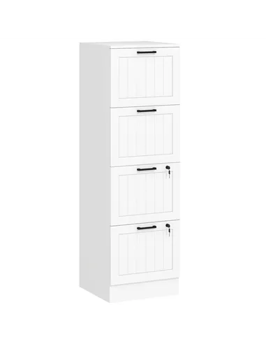 HOMCOM 4 Drawer Filing Cabinet with Lock, Office Storage Cabinet with Adjustable Hanging Bars for A4 Letter Size Files, White