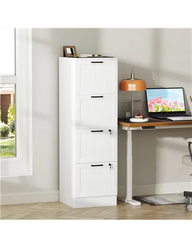 HOMCOM 4 Drawer Filing Cabinet with Lock, Office Storage Cabinet with Adjustable Hanging Bars for A4 Letter Size Files, White