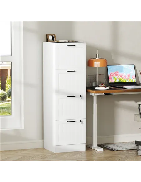 HOMCOM 4 Drawer Filing Cabinet with Lock, Office Storage Cabinet with Adjustable Hanging Bars for A4 Letter Size Files, White