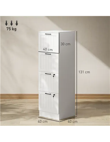 HOMCOM 4 Drawer Filing Cabinet with Lock, Office Storage Cabinet with Adjustable Hanging Bars for A4 Letter Size Files, White