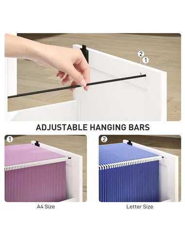 HOMCOM 4 Drawer Filing Cabinet with Lock, Office Storage Cabinet with Adjustable Hanging Bars for A4 Letter Size Files, White